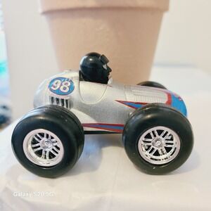 Vintage 2002 Racing Car‎ Toy #98 Diecast Silver Blue Black Big Wheels EUROMATE